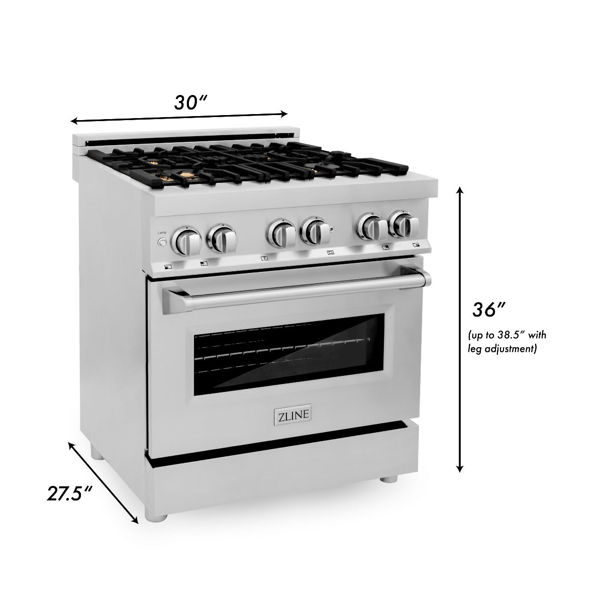 ZLINE 30" Dual Fuel Range with Gas Cooktop and Electric Oven, Stainless Steel with Brass Burners (RA-BR-30)