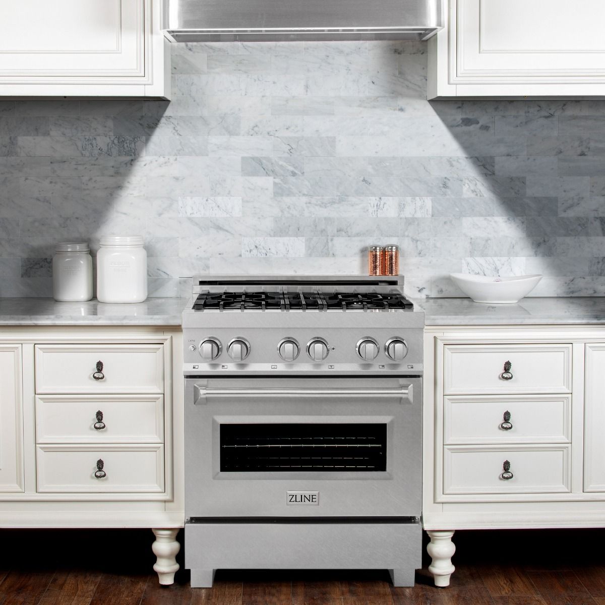 ZLINE Legacy 30-Inch Dual Fuel Range with 4-Burner Gas Cooktop, 4.0 cu. ft. Electric Convection Oven, Satin Stainless Steel (RAS-SN-30)