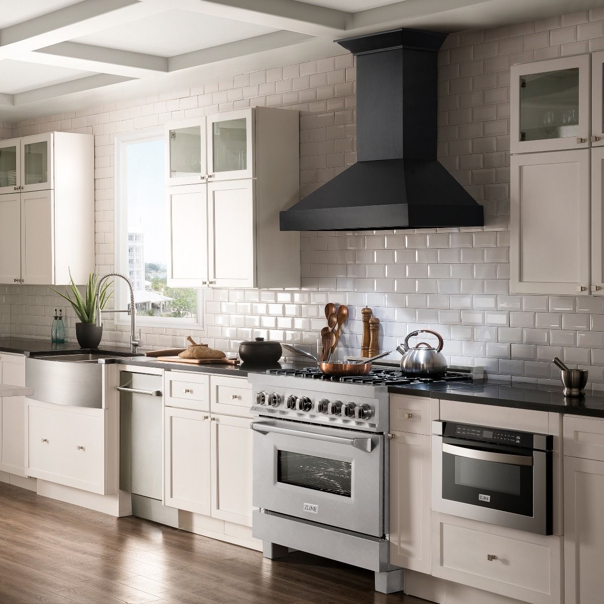 ZLINE 36 in. Kitchen Appliance Package with Satin Stainless Steel Stainless Dual Fuel Range, Ducted Vent Range Hood and Tall Tub Dishwasher, 3KP-RASRH36-DWV
