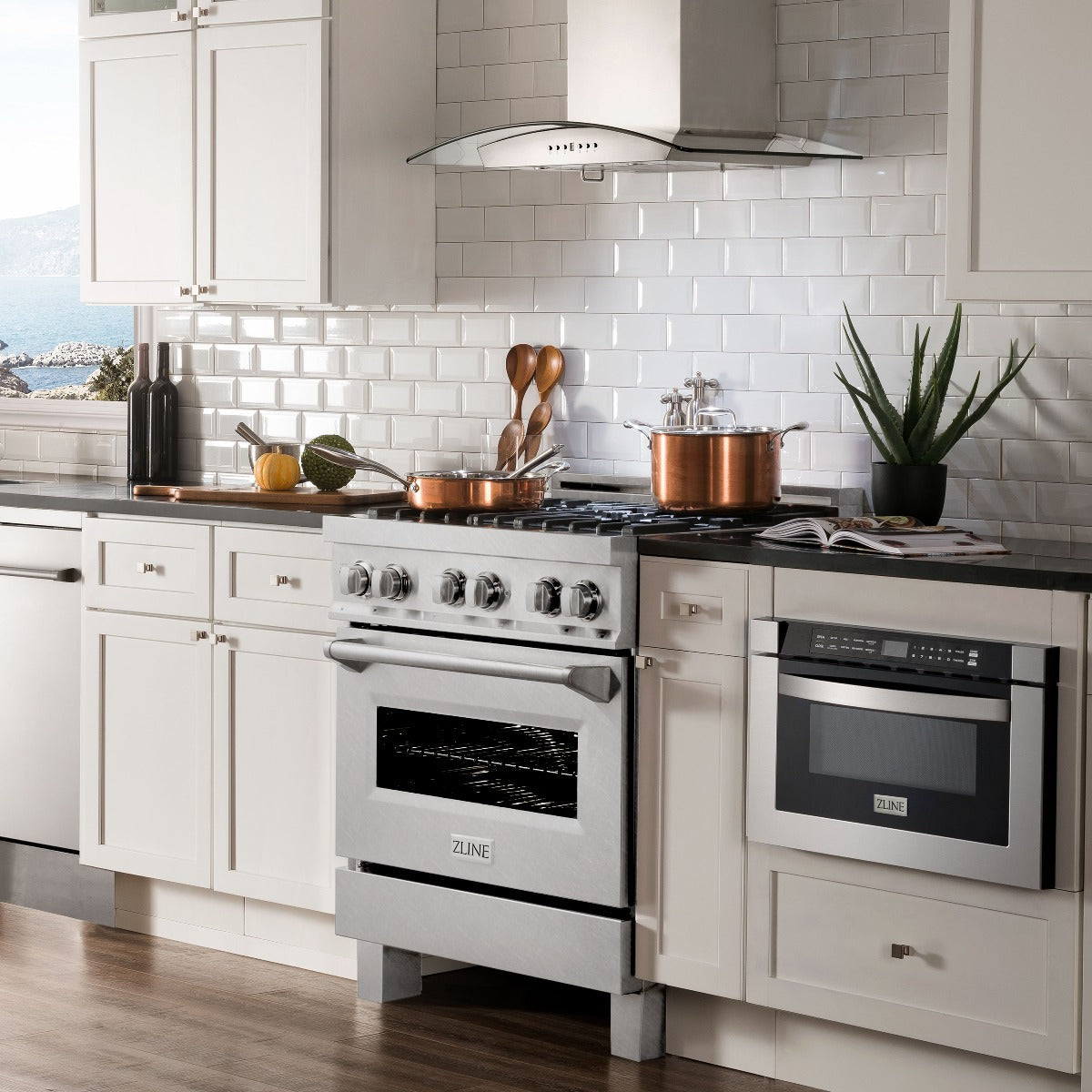 ZLINE Legacy 30 in. 4.0 cu. ft. Dual Fuel Range with 4 Brass Burners, Gas Cooktop and Electric Convection Oven, Satin Stainless Steel (RAS-SN-BR-30)