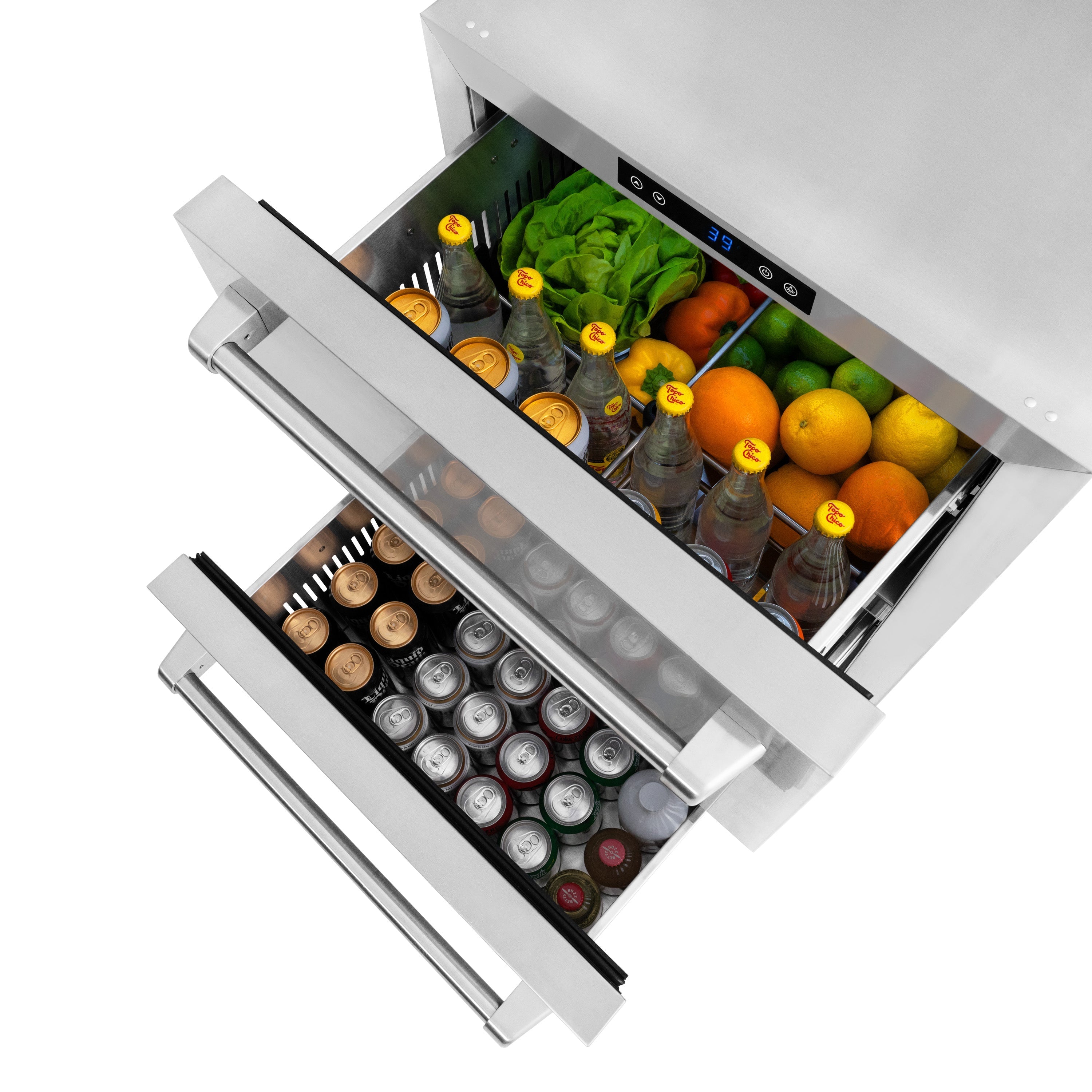 ZLINE 24-Inch Outdoor Refrigerator Drawer 4.6 Cu. Ft. Capacity Stainless Steel Dual Drawer 168-Can Storage (RDSO-ST-24)