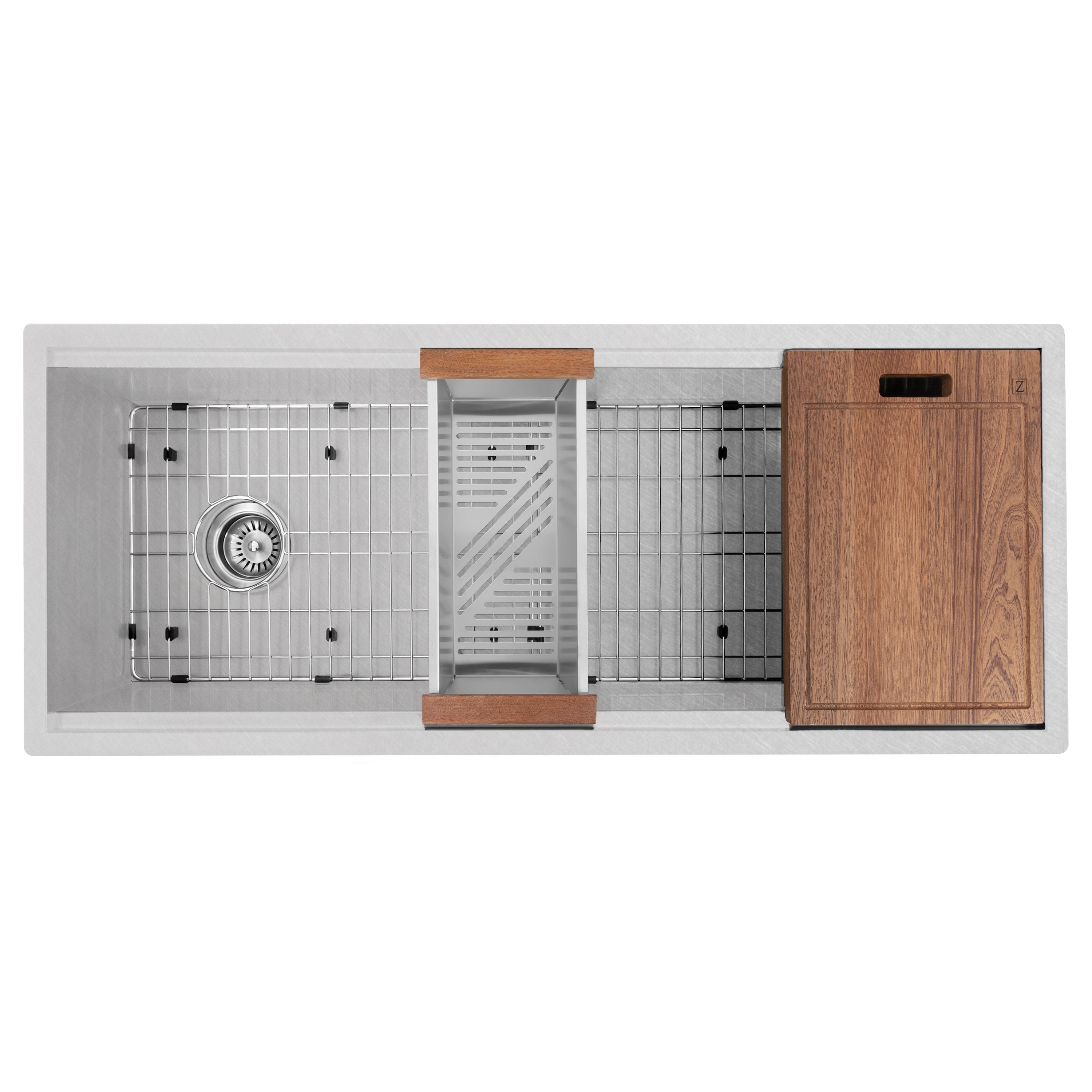 ZLINE 43" Garmisch Undermount Single Bowl Satin Stainless Steel Kitchen Sink with Bottom Grid and Accessories, SLS-43S
