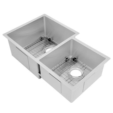 ZLINE 32 in. Jackson Undermount Double Bowl Stainless Steel Kitchen Sink with Bottom Grid, SRDR-32