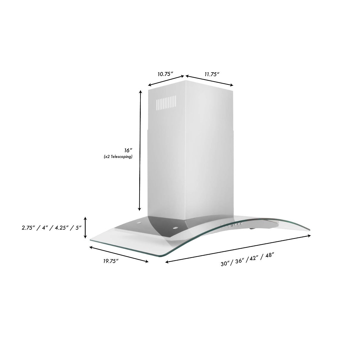ZLINE 48 in. Wall Mount Range Hood Convertible Stainless Steel & Glass 4-Speed 400 CFM (KN4-48)