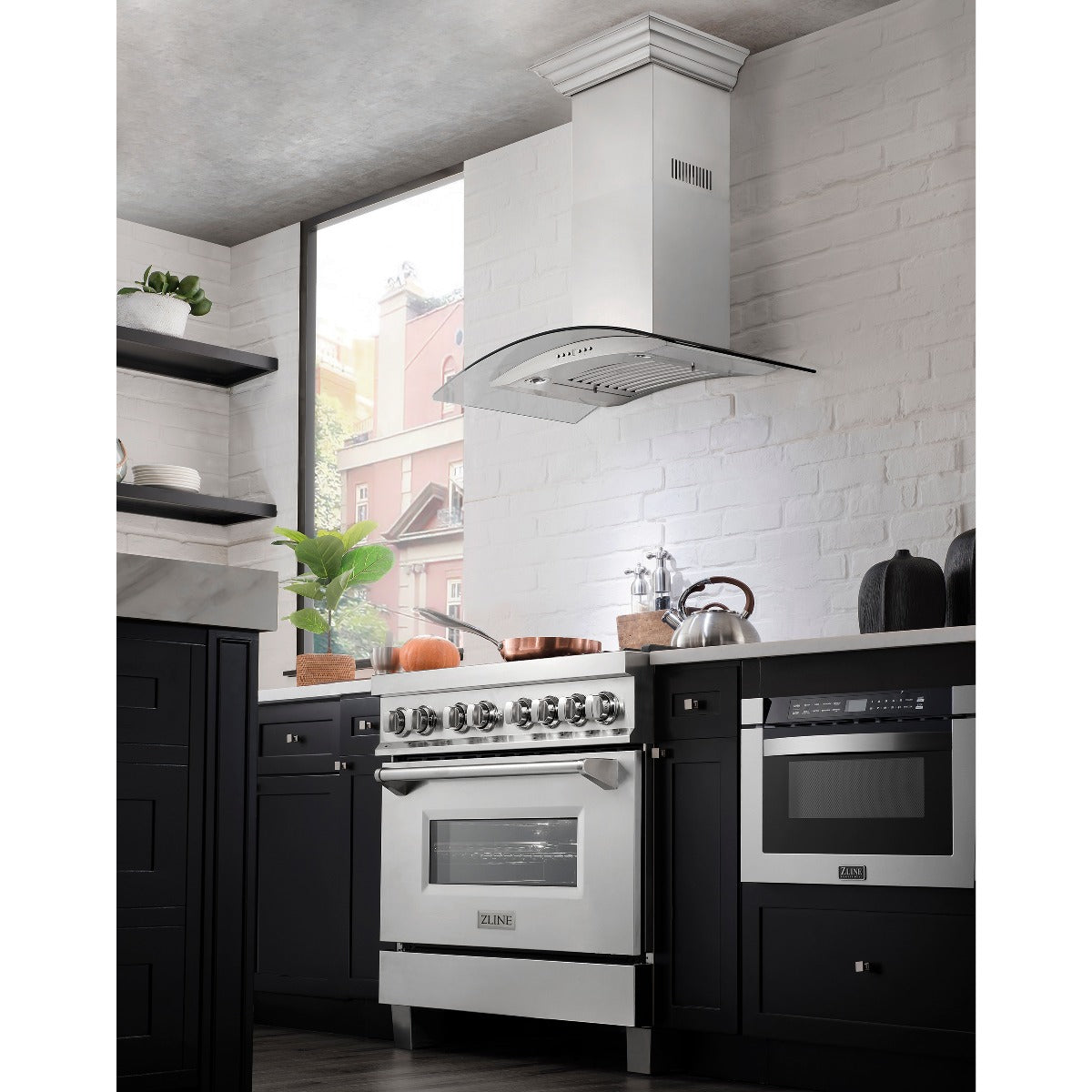 ZLINE 48 in. Wall Mount Range Hood Convertible Stainless Steel & Glass 4-Speed 400 CFM (KN4-48)