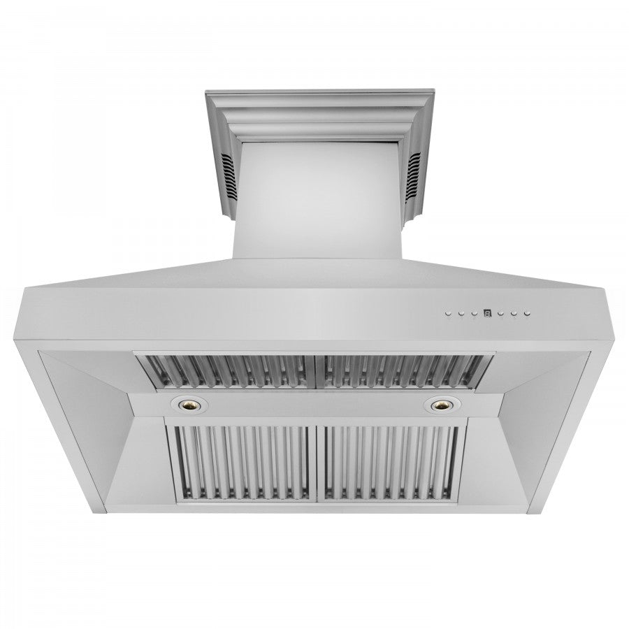 ZLINE 48 in Wall Range Hood Stainless Steel Built-In Bluetooth Speakers CrownSound 667CRN-BT-48