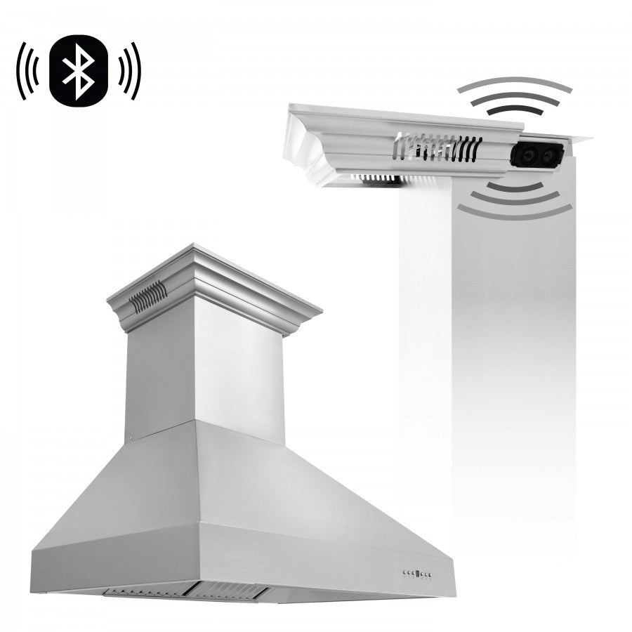 ZLINE 60 in. Wall Mount Range Hood Stainless Steel 400 CFM CrownSound Bluetooth Speakers (667CRN-BT-60)