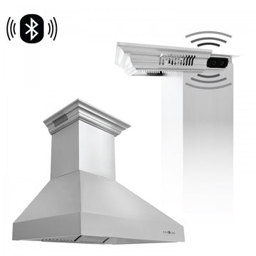 ZLINE 36 in. Wall Mount Range Hood, Stainless Steel, 400 CFM, CrownSound Bluetooth Speakers (667CRN-BT-36)