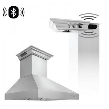 ZLINE 48 in. Wall Mount Range Hood 400 CFM Stainless Steel CrownSound Bluetooth Speakers (697CRN-BT-48)