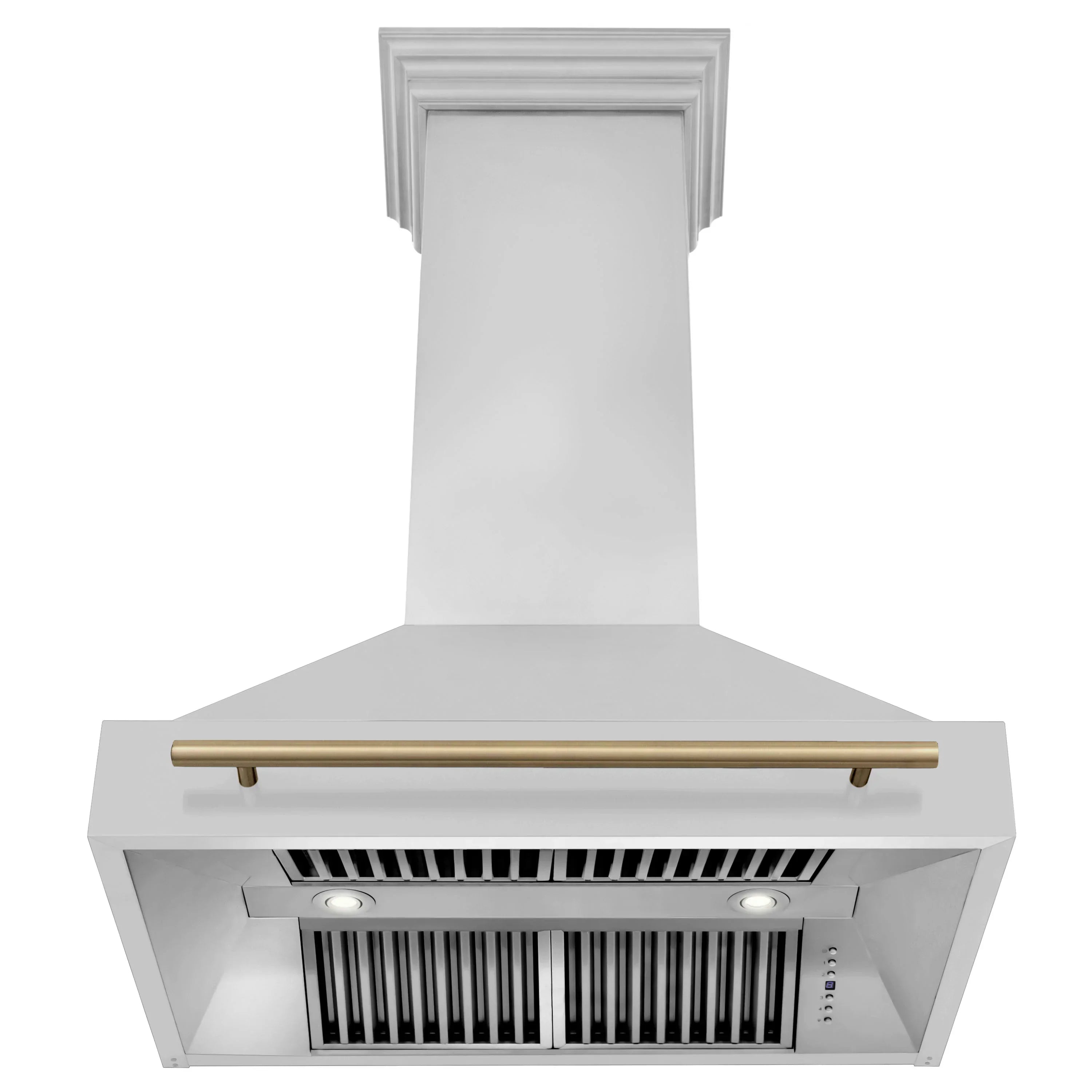 ZLINE 36 Inch Wall Mount Range Hood Stainless Steel Champagne Bronze Handle 8654STZ-36-CB
