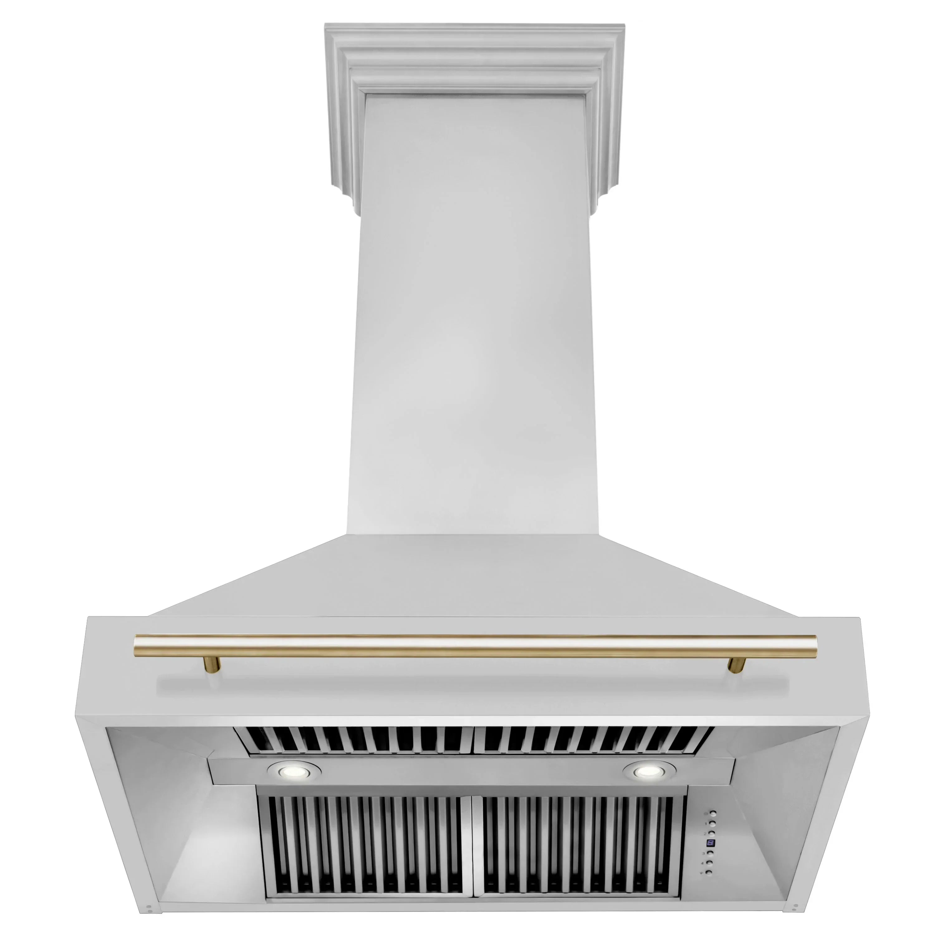 ZLINE 36 Inch Wall Mount Range Hood Stainless Steel Gold Handle Autograph Edition (8654STZ-36-G)