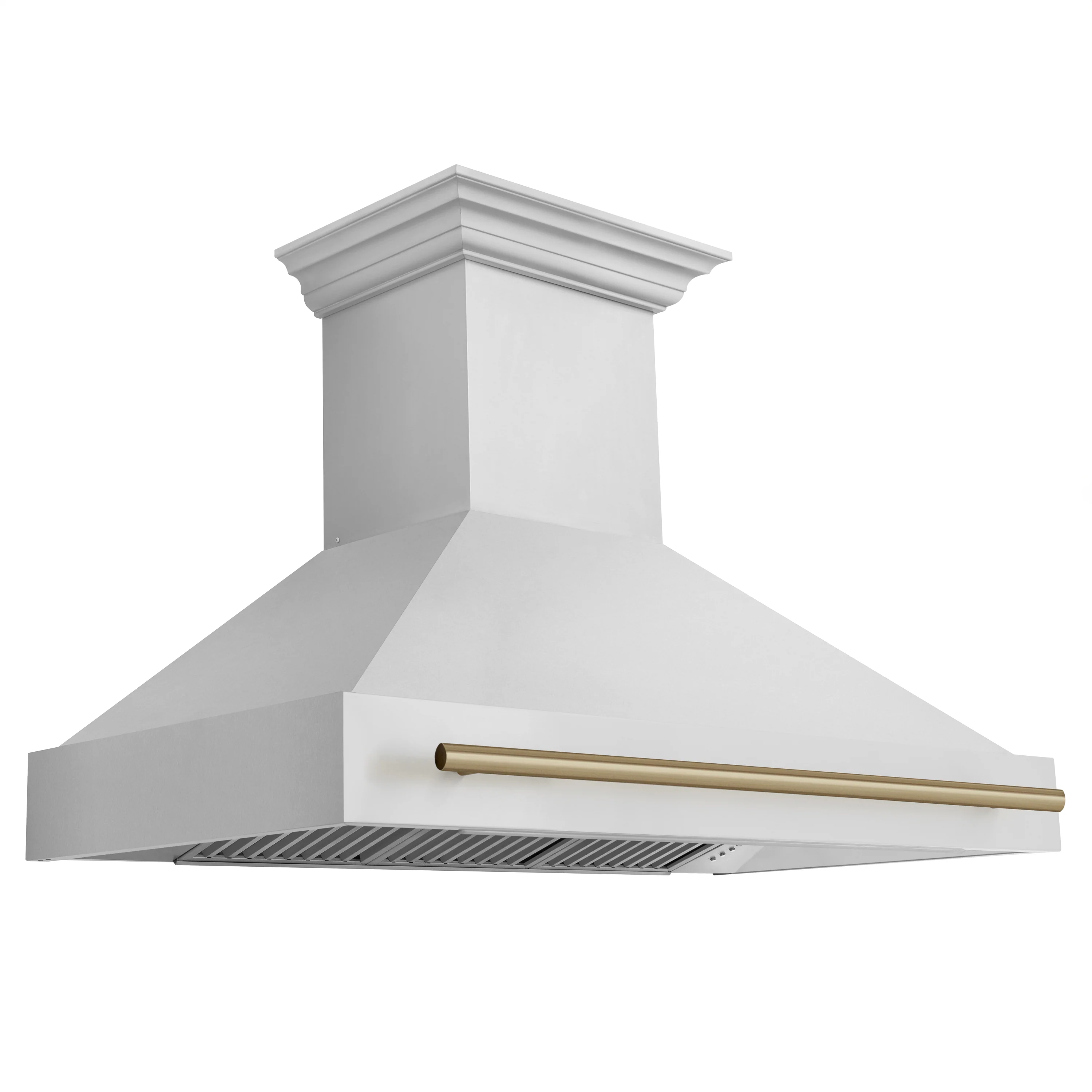 ZLINE 48" Wall Mount Range Hood Stainless Steel Champagne Bronze Handle Autograph Edition 8654STZ-48-CB