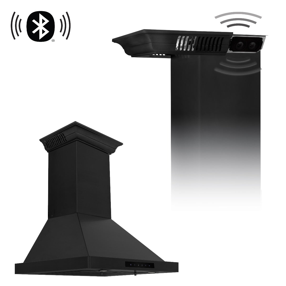 ZLINE 24 in. Wall Mount Range Hood Black Stainless Steel Bluetooth CrownSound® 400 CFM (BSKBNCRN-BT-24)