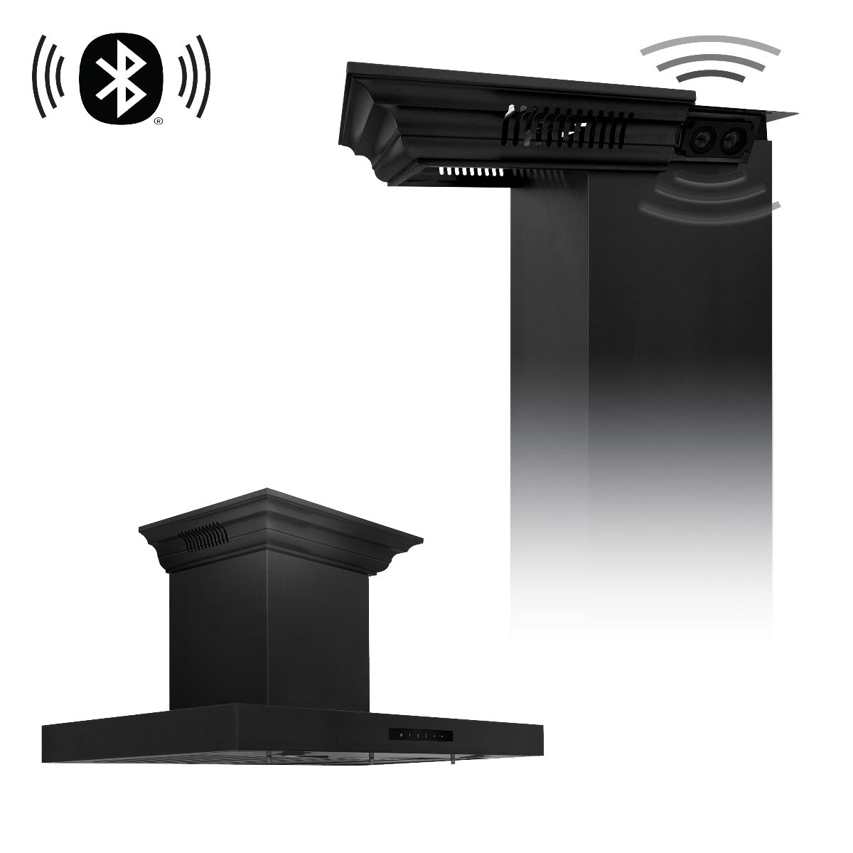 ZLINE 36 in. Wall Mount Range Hood 400 CFM Black Stainless Steel Bluetooth Crown Molding (BSKENCRN-BT-36)