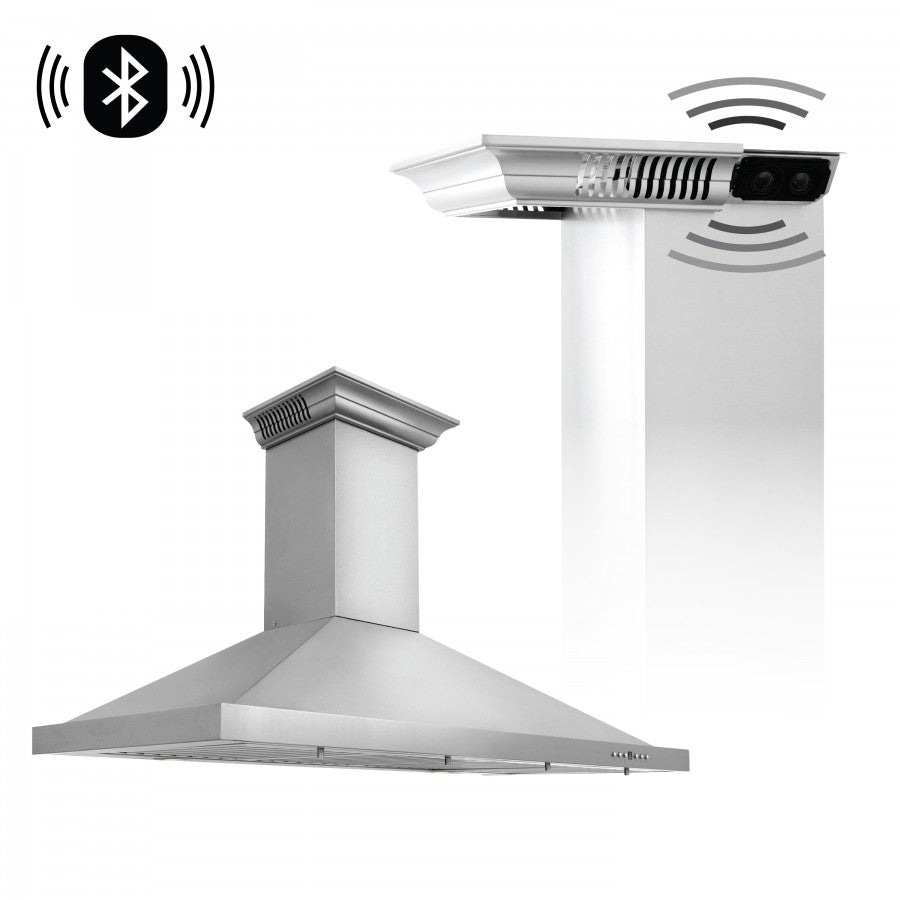 ZLINE 42 in. Wall Mount Range Hood Stainless Steel 400 CFM CrownSound Bluetooth Speakers (KBCRN-BT-42)