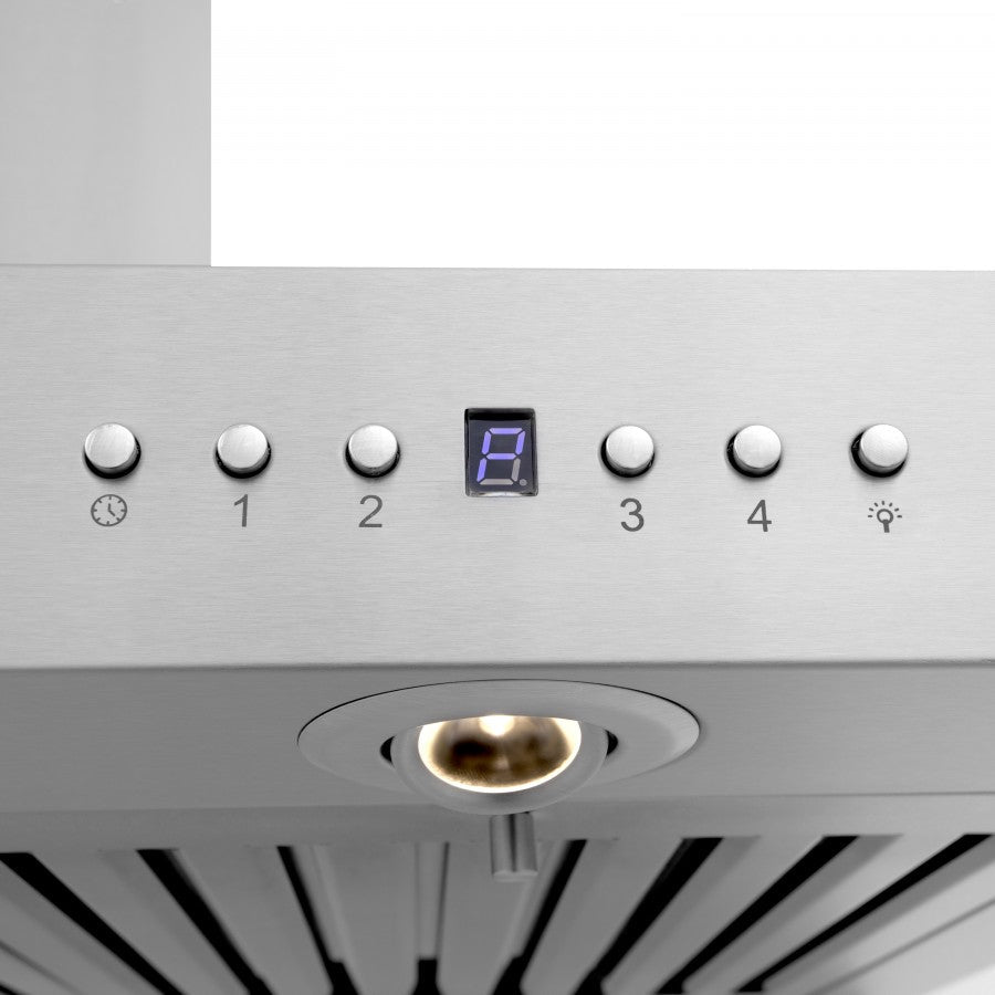 ZLINE 36 in. Wall Mount Range Hood with CrownSound Bluetooth Speakers, Stainless Steel, 400 CFM, 4-Speed Fan (KECRN-BT-36)