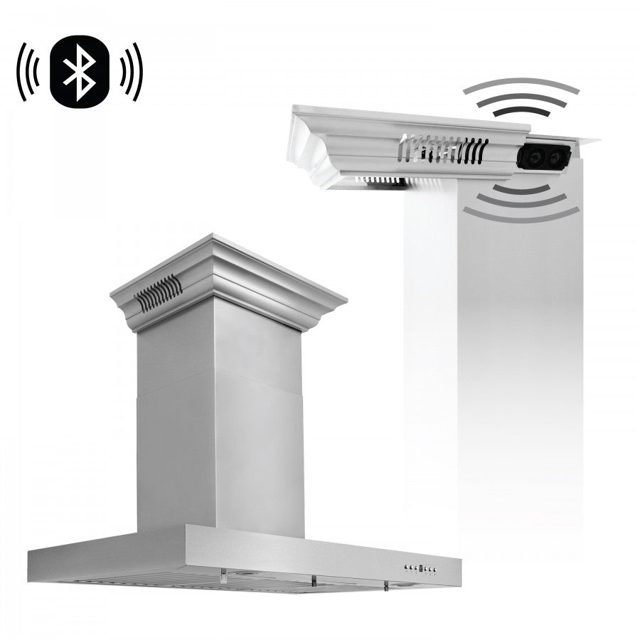 ZLINE 30 in. Wall Mount Range Hood 400 CFM Stainless Steel CrownSound Bluetooth Speakers (KECRN-BT-30)