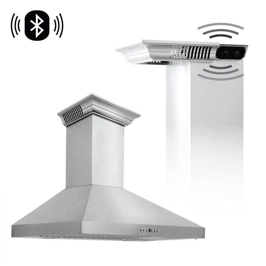 ZLINE 36 in Wall Mount Range Hood 400 CFM Stainless Steel with CrownSound Bluetooth Speakers (KL3CRN-BT-36)