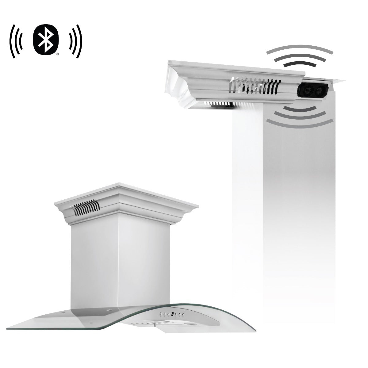 ZLINE 36 in. Wall Mount Range Hood Stainless Steel 400 CFM CrownSound Bluetooth Speakers 4-Speed (KN4CRN-BT-36)