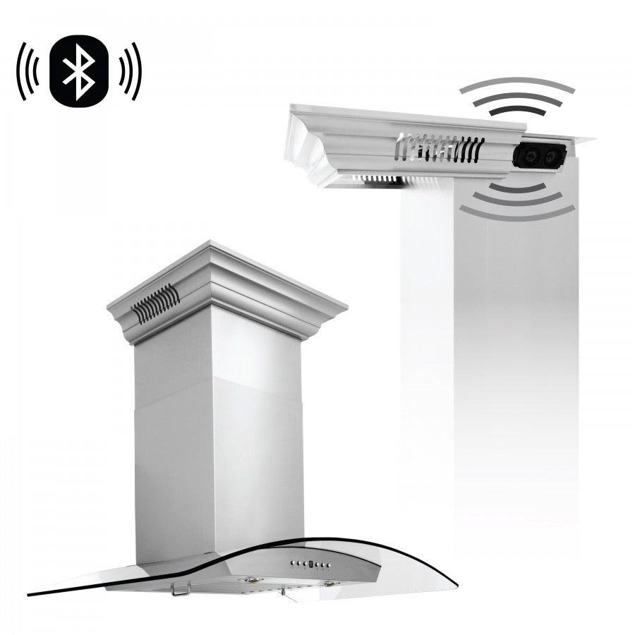 ZLINE 36 in. Wall Mount Range Hood Stainless Steel 400 CFM CrownSound Bluetooth Speakers (KZCRN-BT-36)