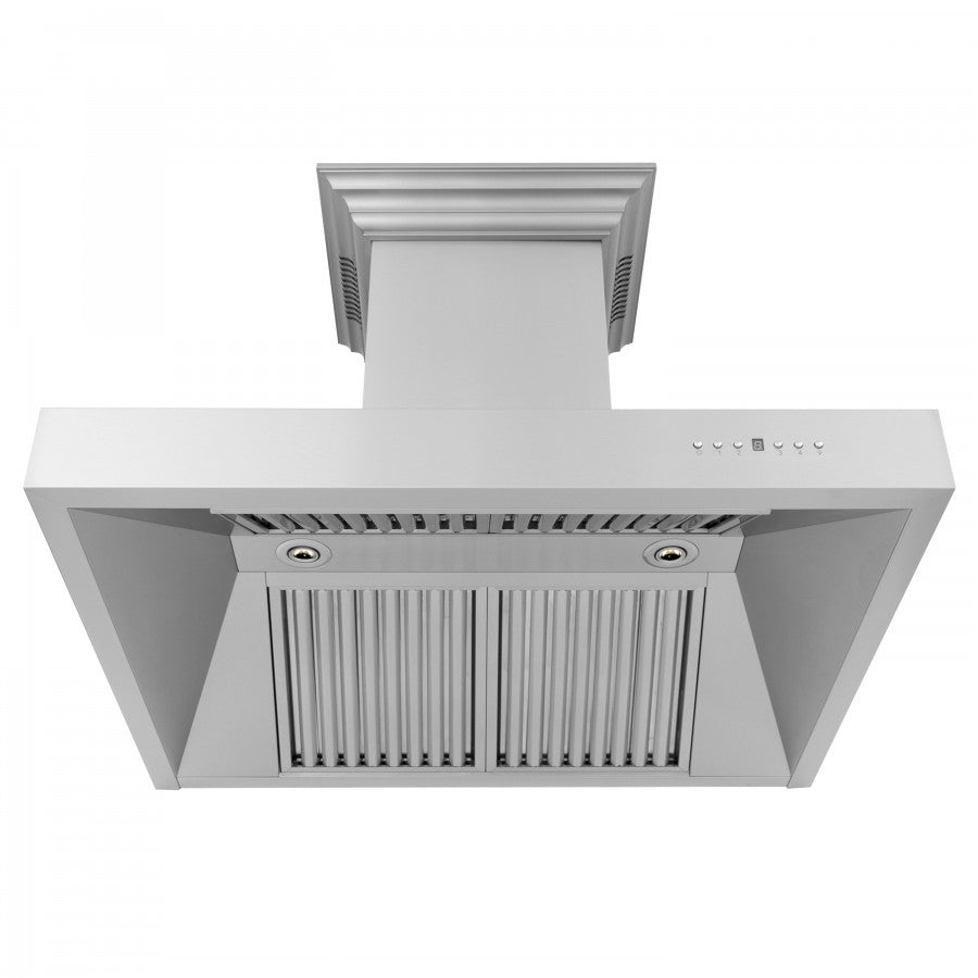 ZLINE 30 in. Wall Mount Range Hood, Stainless Steel, 400 CFM, 4-Speed Fan, CrownSound® Bluetooth Speakers (697CRN-BT-30)