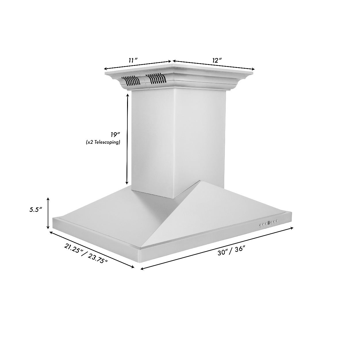 ZLINE 36 in. Island Mount Range Hood 400 CFM Stainless Steel CrownSound Bluetooth Speakers (GL1iCRN-BT-36)