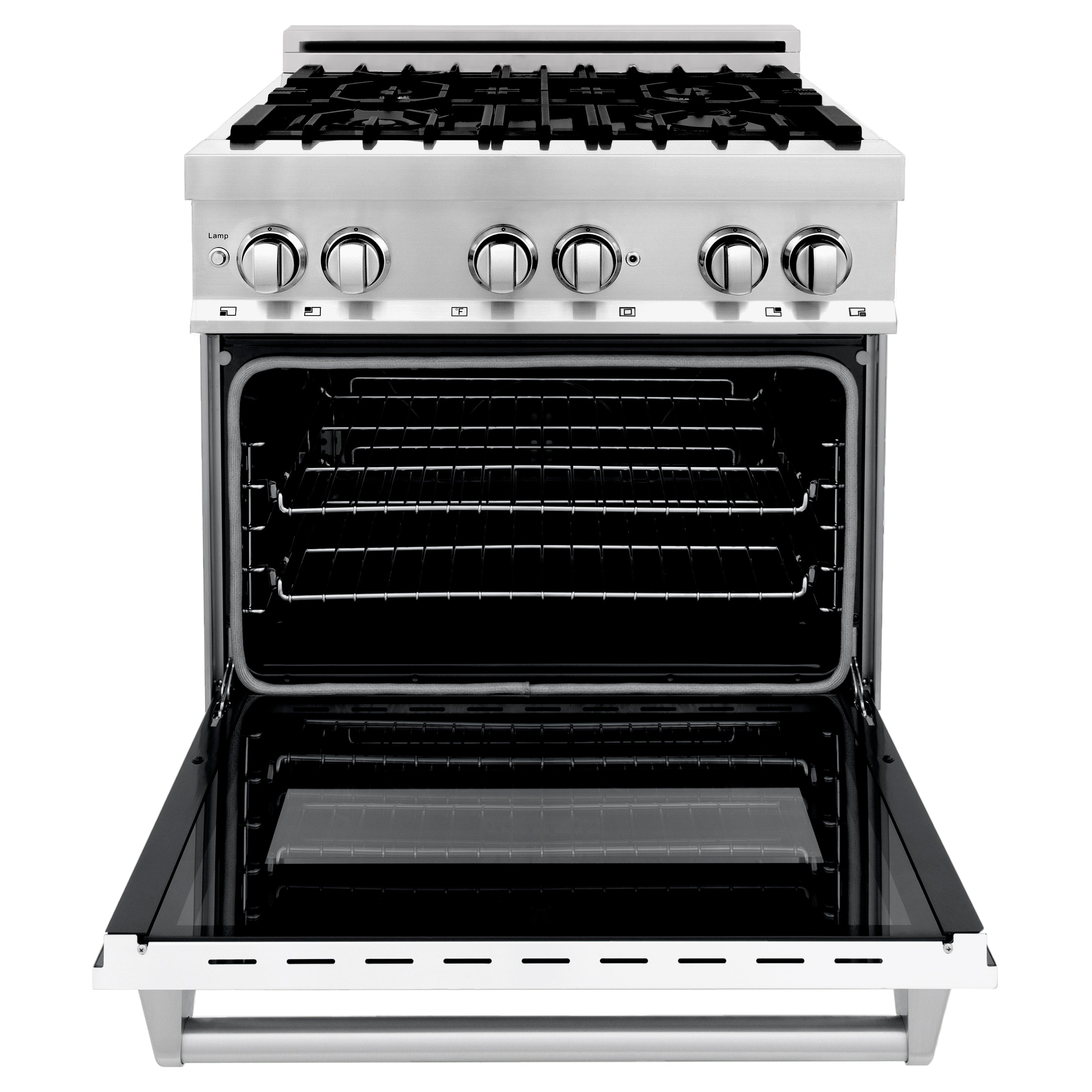 ZLINE 30-Inch Dual Fuel Range with Gas Burners, Electric Oven, Griddle, and White Matte Door in Stainless Steel (4.0 cu. ft.), Model RA-WM-GR-30