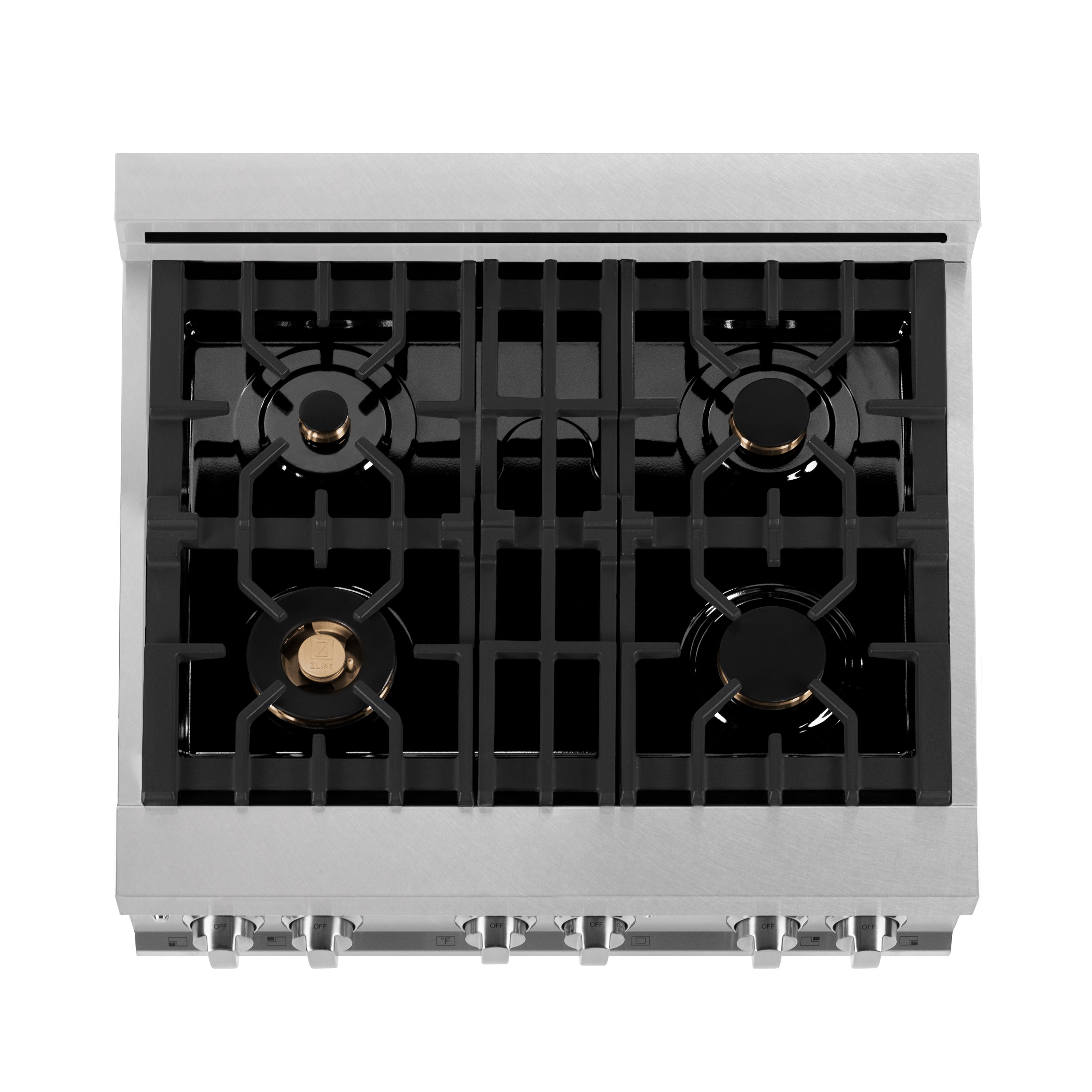ZLINE 30 in. Legacy Dual Fuel Range, 4.0 cu. ft., Gas Cooktop with 4 Brass Burners and Griddle, Electric Convection Oven, Satin Stainless Steel, Model RAS-SN-BR-GR-30
