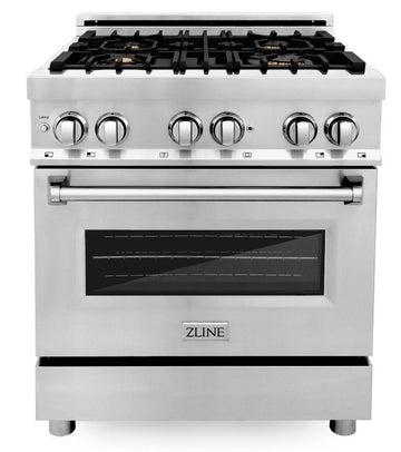 ZLINE 30" Dual Fuel Range with Gas Cooktop and Electric Oven, Stainless Steel with Brass Burners (RA-BR-30)