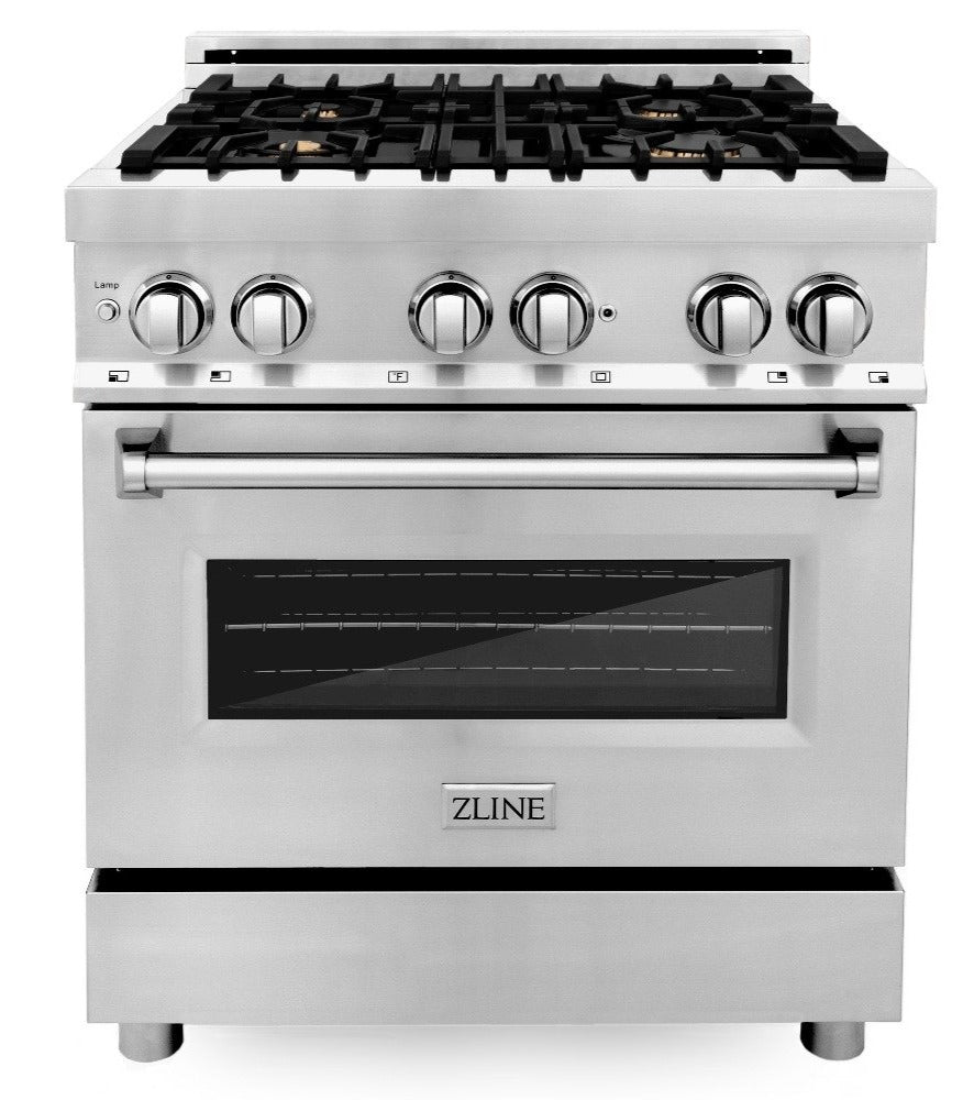 ZLINE 30" Dual Fuel Range with Gas Cooktop and Electric Oven, Stainless Steel with Brass Burners (RA-BR-30)