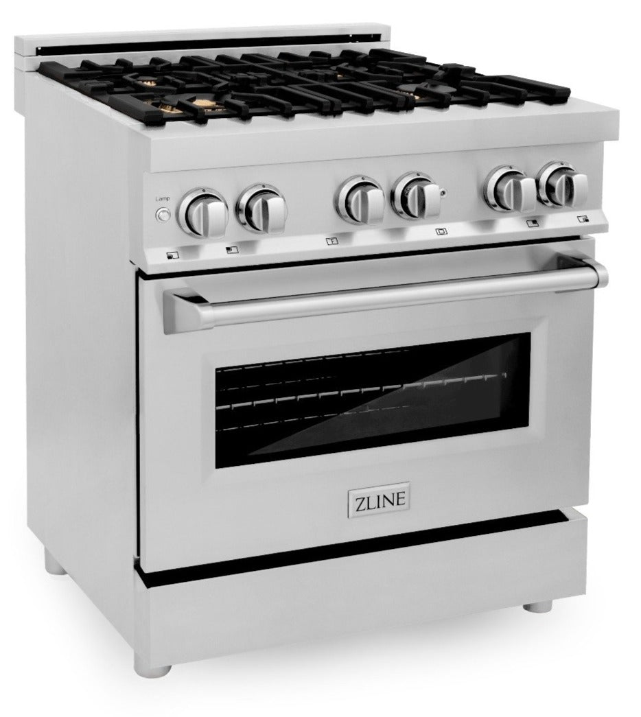 ZLINE 30" Dual Fuel Range with Gas Cooktop and Electric Oven, Stainless Steel with Brass Burners (RA-BR-30)
