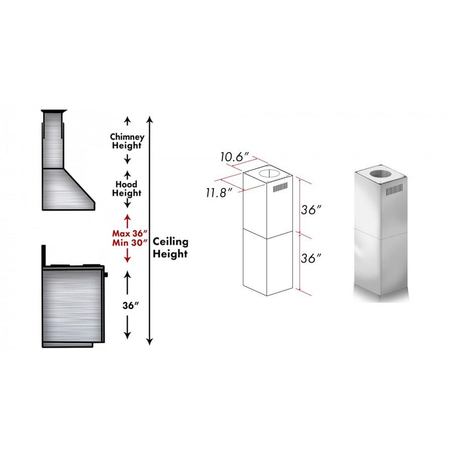 ZLINE 36 in. Range Hood Chimney Extension Kit for 10–12 ft Ceilings Stainless Steel (2PCEXT-GL9i)