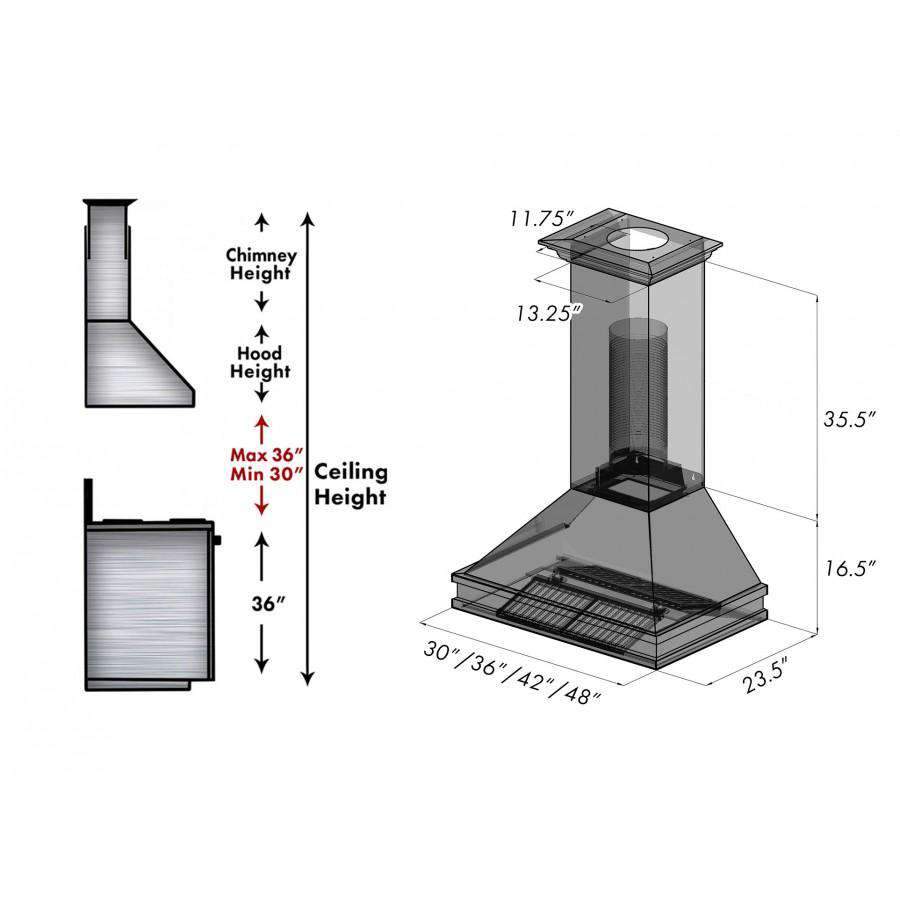 ZLINE 30 in. Wall Mount Range Hood 700 CFM Satin Stainless Steel Designer Series Ducted Vent (8656S-30)