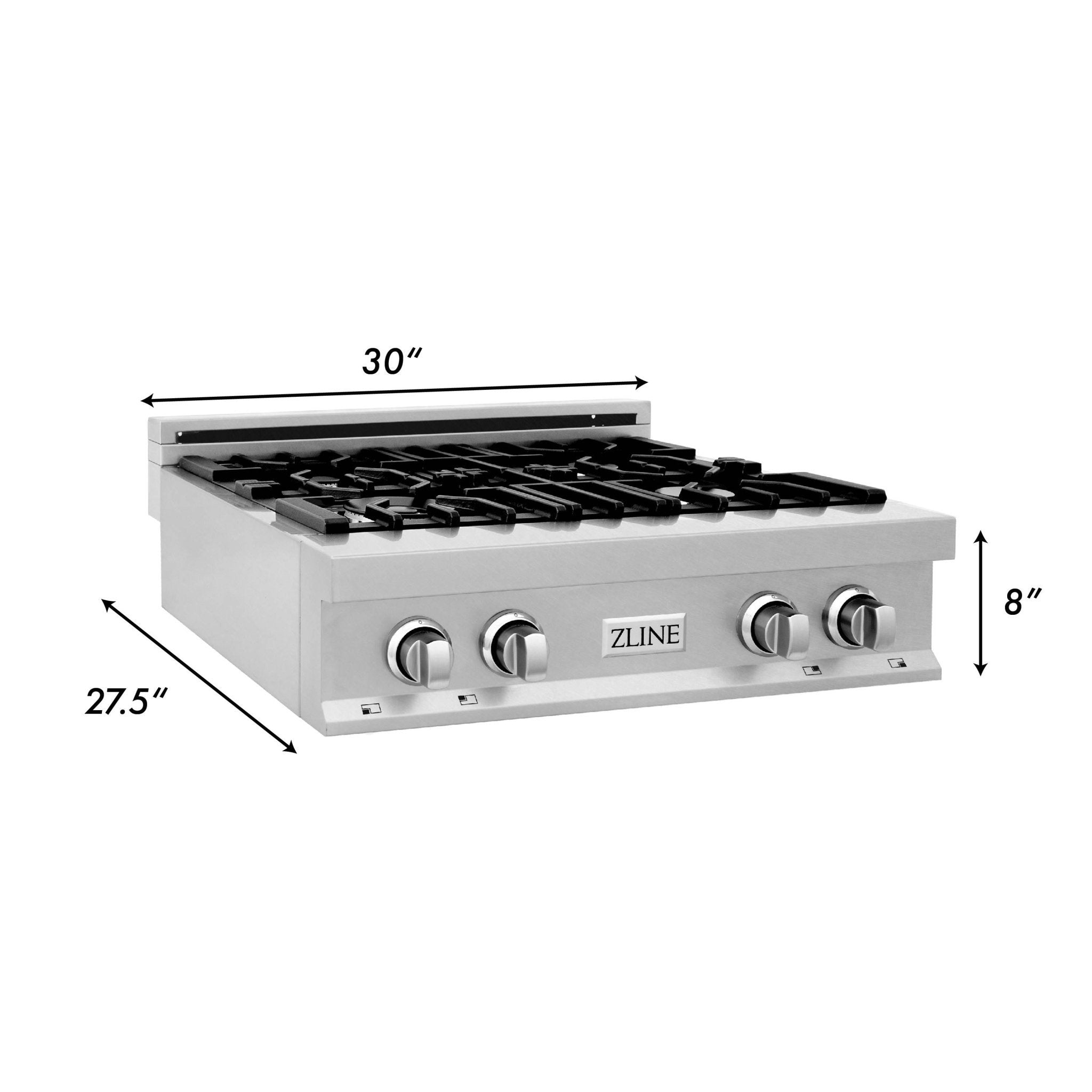 ZLINE 30" Legacy Gas Rangetop with 4 Burners and Porcelain Cooktop in Satin Stainless Steel with Griddle, RTS-GR-30
