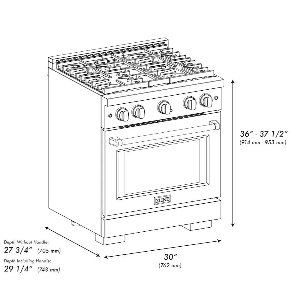 ZLINE 30-Inch Paramount Gas Range 4.2 cu. ft. Convection Oven with 4 Burner Cooktop, Satin Stainless Steel with White Matte Door (SGRS-WM-30)