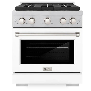 ZLINE 30-Inch Paramount Gas Range 4.2 cu. ft. Convection Oven with 4 Burner Cooktop, Satin Stainless Steel with White Matte Door (SGRS-WM-30)