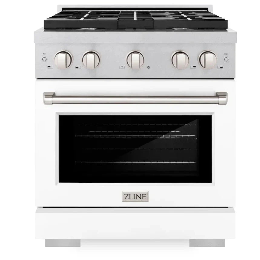 ZLINE 30-Inch Paramount Gas Range 4.2 cu. ft. Convection Oven with 4 Burner Cooktop, Satin Stainless Steel with White Matte Door (SGRS-WM-30)