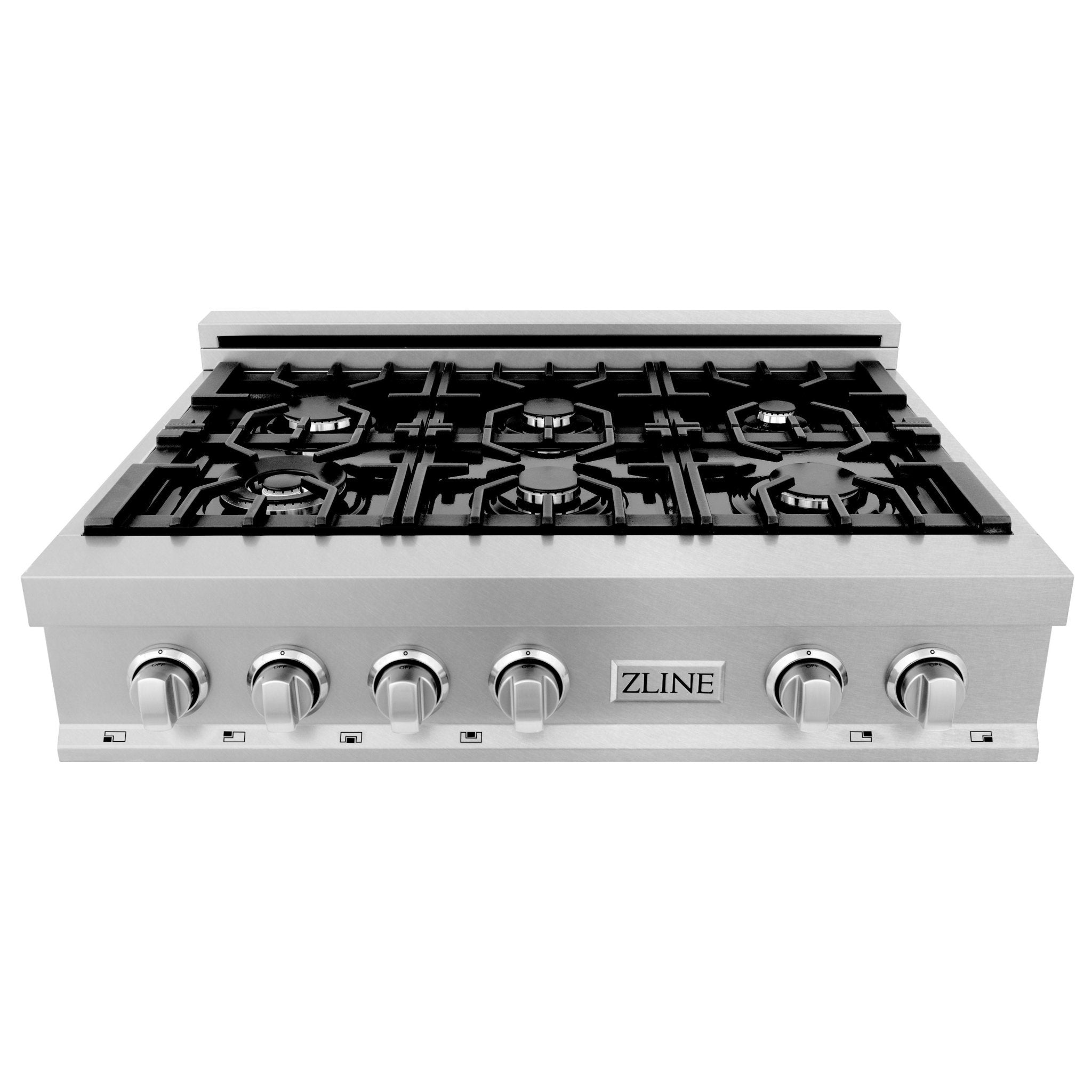 ZLINE 36" Legacy Gas Rangetop with 6 Burners and Porcelain Cooktop in Satin Stainless Steel with Griddle, RTS-GR-36