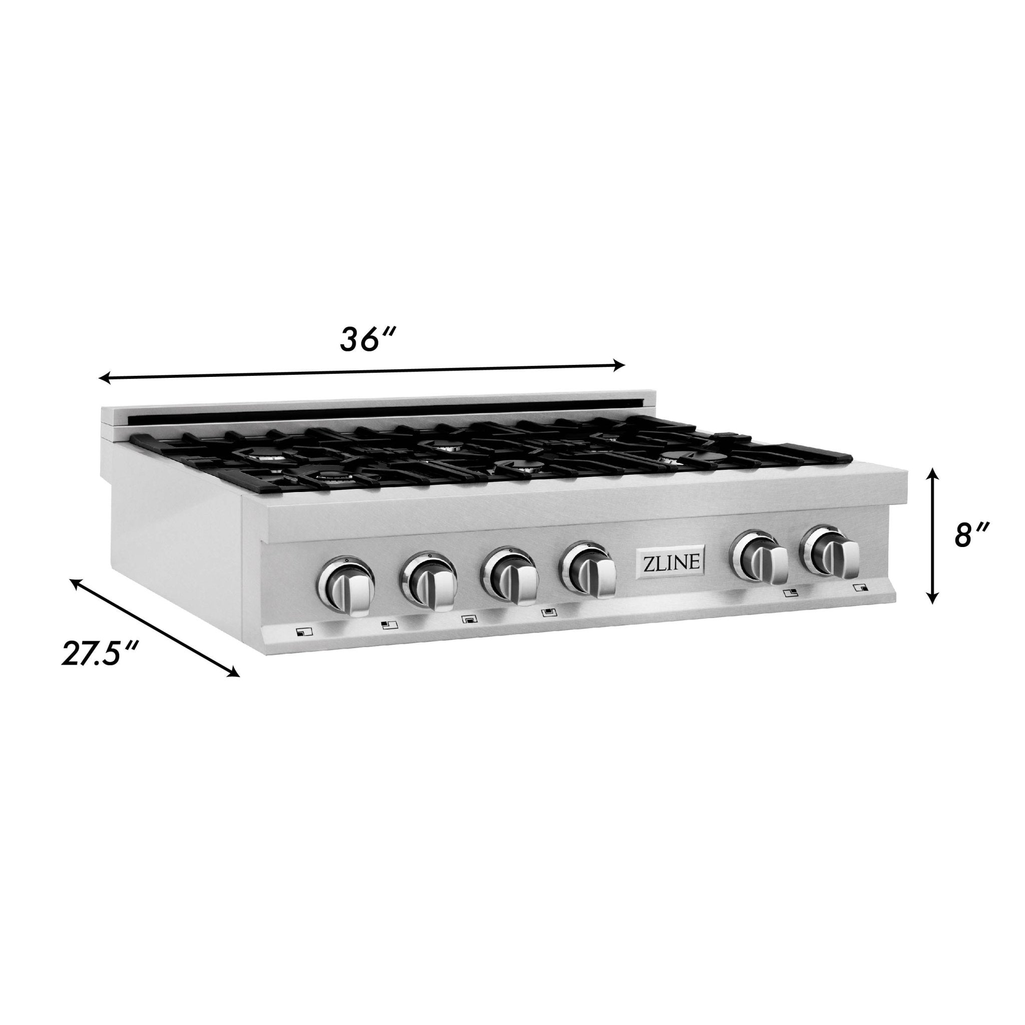 ZLINE 36" Legacy Gas Rangetop with 6 Burners and Porcelain Cooktop in Satin Stainless Steel with Griddle, RTS-GR-36
