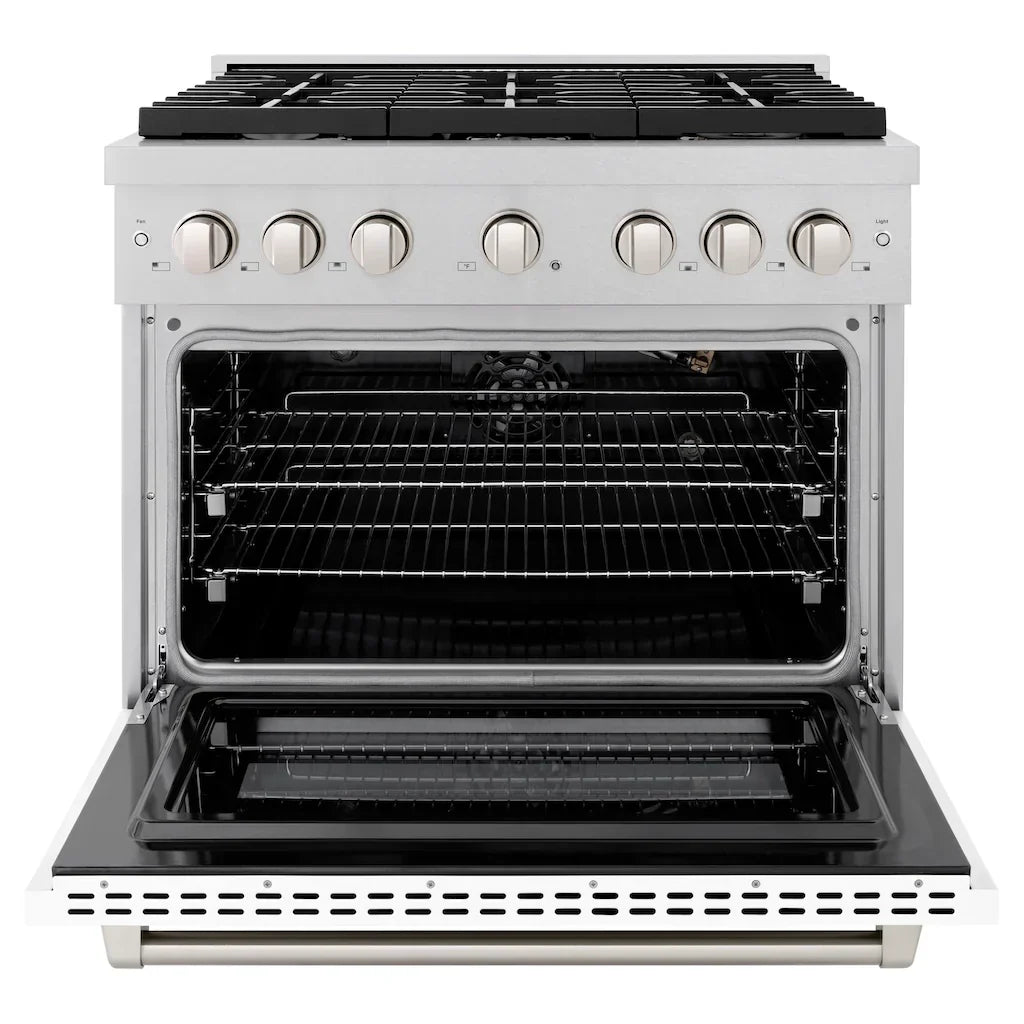 ZLINE  36 in. Paramount Gas Range with 6 Burners, 5.2 cu. ft. Convection Oven, Satin Stainless Steel with White Matte Door (SGRS-WM-36)