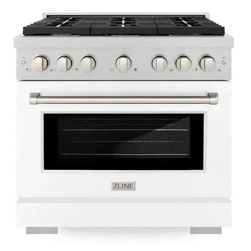 ZLINE  36 in. Paramount Gas Range with 6 Burners, 5.2 cu. ft. Convection Oven, Satin Stainless Steel with White Matte Door (SGRS-WM-36)