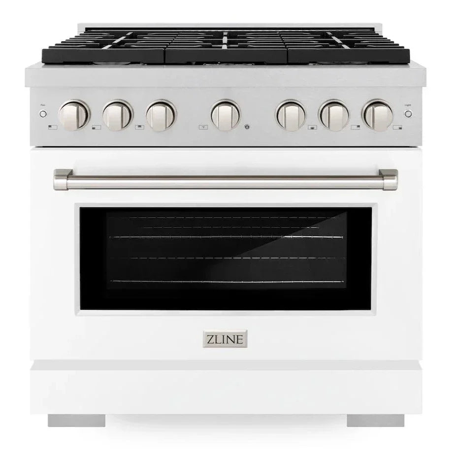 ZLINE  36 in. Paramount Gas Range with 6 Burners, 5.2 cu. ft. Convection Oven, Satin Stainless Steel with White Matte Door (SGRS-WM-36)