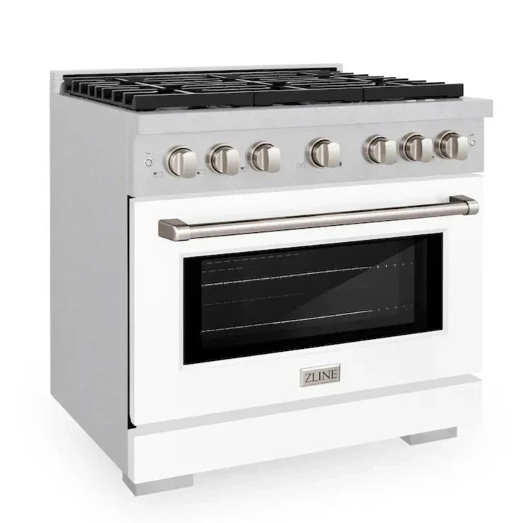 ZLINE  36 in. Paramount Gas Range with 6 Burners, 5.2 cu. ft. Convection Oven, Satin Stainless Steel with White Matte Door (SGRS-WM-36)