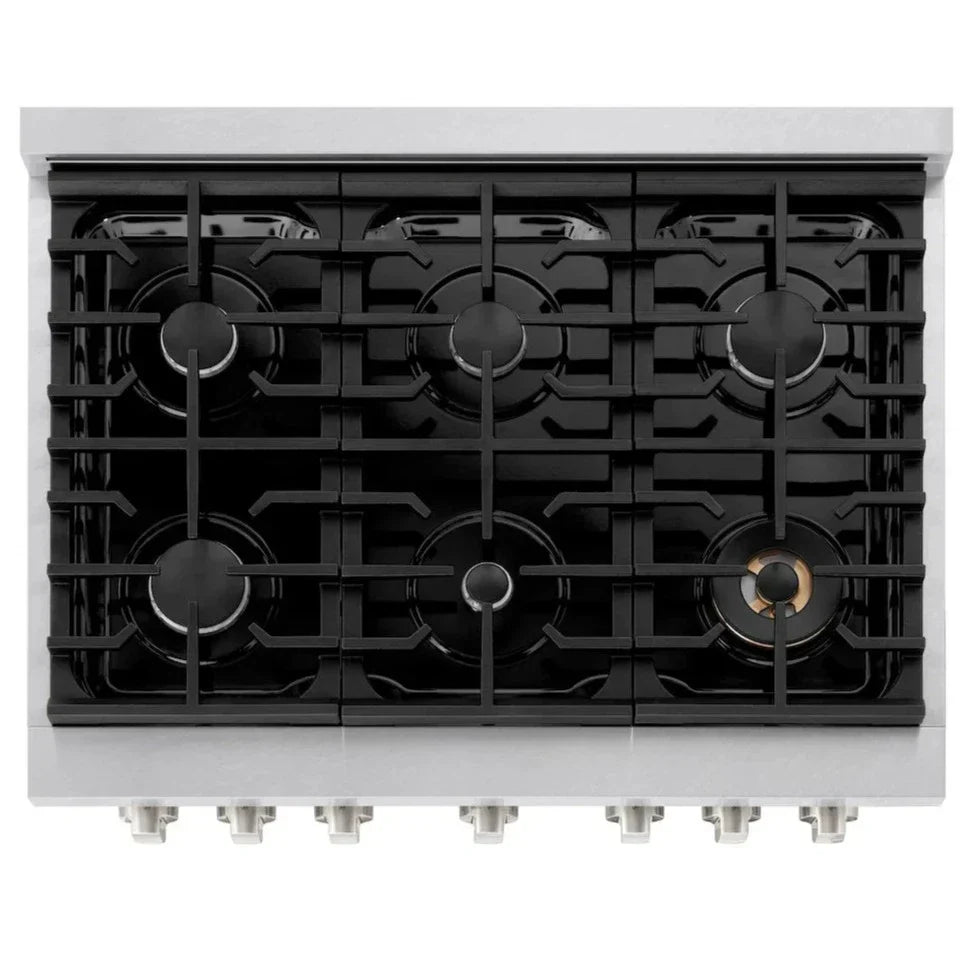 ZLINE  36 in. Paramount Gas Range with 6 Burners, 5.2 cu. ft. Convection Oven, Satin Stainless Steel with White Matte Door (SGRS-WM-36)
