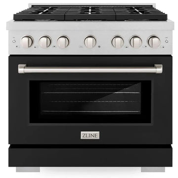 ZLINE 36 in. 5.2 cu. ft. Paramount Gas Range with 6 Burners and Convection Oven in Satin Stainless Steel with Black Matte Door (SGRS-BLM-36)