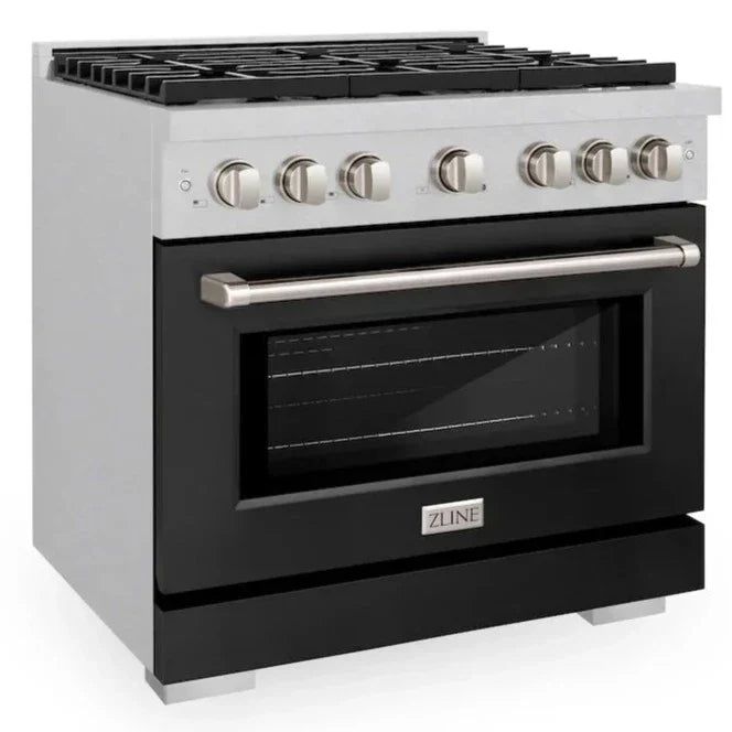 ZLINE 36 in. 5.2 cu. ft. Paramount Gas Range with 6 Burners and Convection Oven in Satin Stainless Steel with Black Matte Door (SGRS-BLM-36)