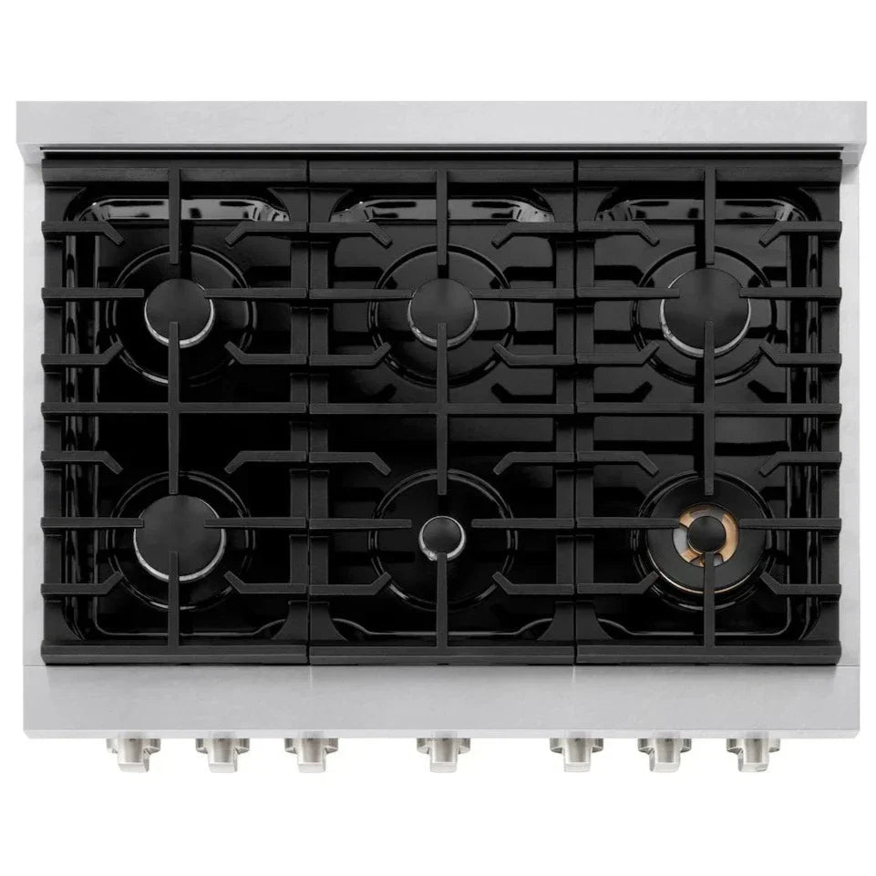ZLINE 36 in. 5.2 cu. ft. Paramount Gas Range with 6 Burners and Convection Oven in Satin Stainless Steel with Black Matte Door (SGRS-BLM-36)