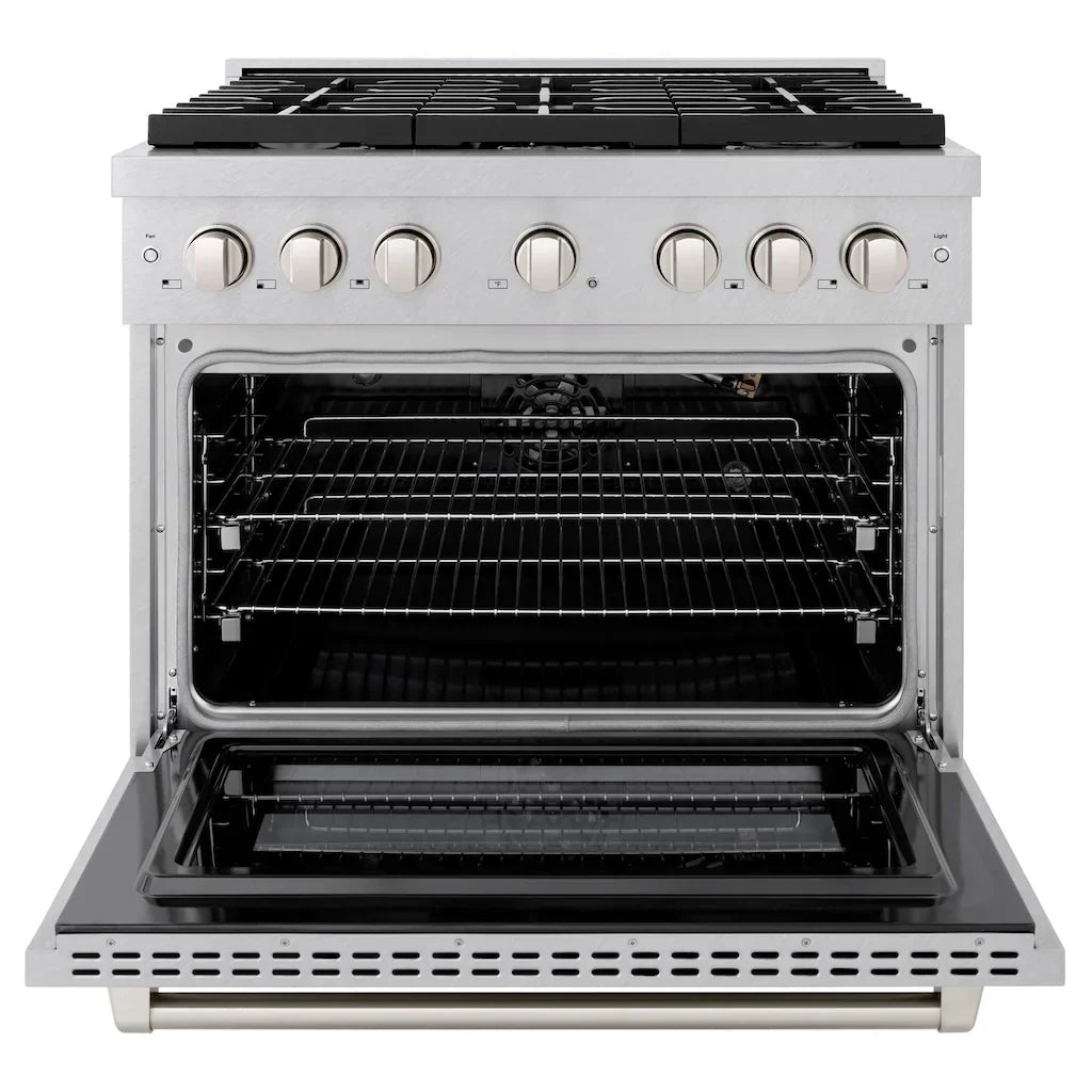 ZLINE 36 in. Paramount Gas Range with 6 Brass Burners and 5.2 cu. ft. Convection Gas Oven in Satin Stainless Steel (SGRS-BR-36)