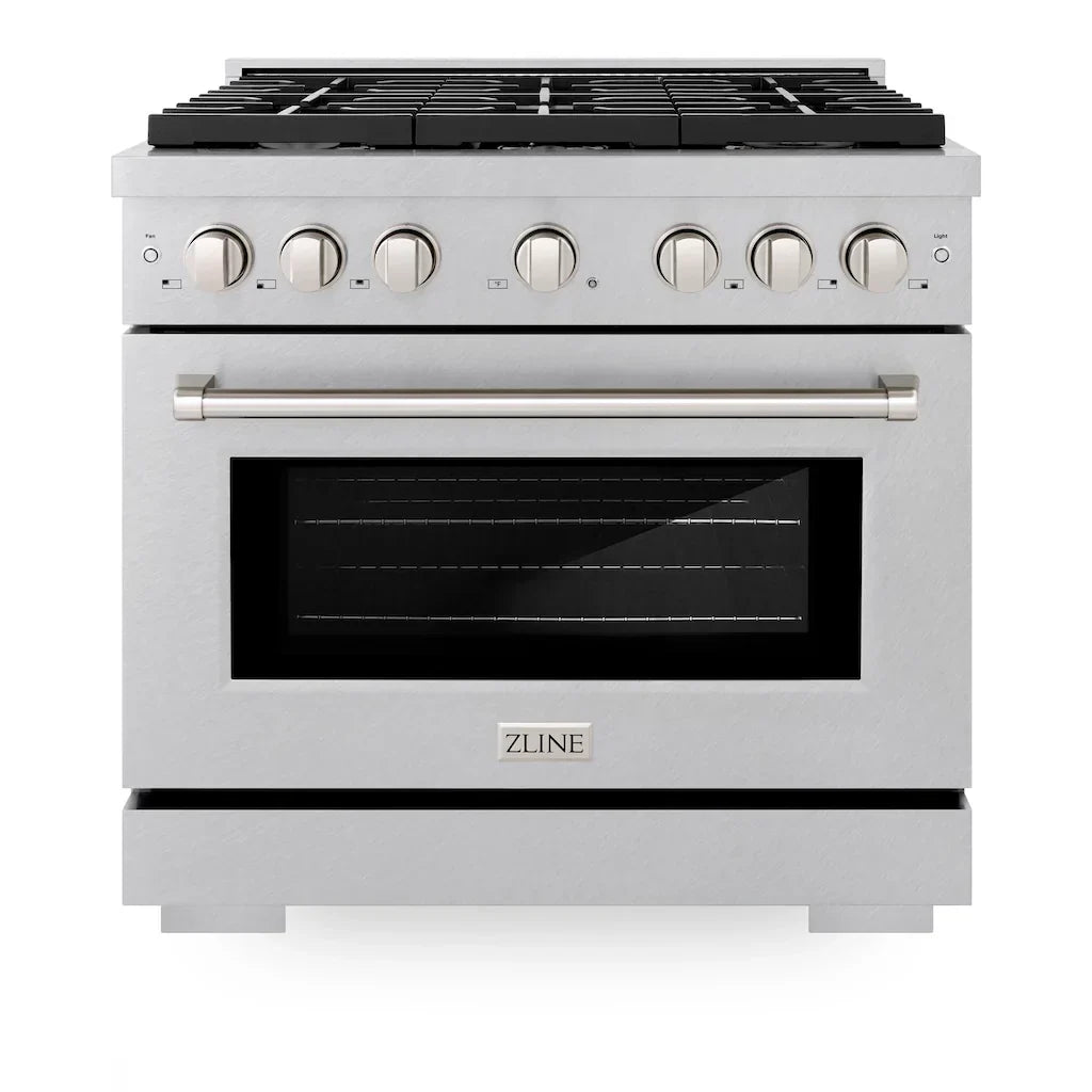 ZLINE 36 in. Paramount Gas Range with 6 Brass Burners and 5.2 cu. ft. Convection Gas Oven in Satin Stainless Steel (SGRS-BR-36)