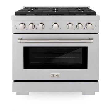 ZLINE 36 in. Paramount Gas Range with 6 Brass Burners and 5.2 cu. ft. Convection Gas Oven in Satin Stainless Steel (SGRS-BR-36)